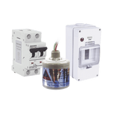 Kit de Centro de Carga Para Corriente Directa, Breaker de hasta 800 Vcc de 16 A con Supresor de Descargas Atmosféricas.