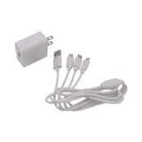 Cargador de pared USB de 5 Vcc 2A / Multi-puertos / USB-C / Micro USB / Tipo C / Lightning (iPhone) / Extensión de cable 1.2 metros