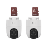 Kit de Camaras WiFi, Incluye 2 Piezas CS-H8C y 2 Piezas HS-TF-E1/32G / Audio de Dos Vías / Detección de Movimiento / Luz Estroboscópica / Sirena / Uso en Exterior con Protección
