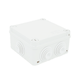 Caja de derivación de PVC Auto-extinguible con 6 entradas, tapa y tornillo de media vuelta de 1/4", 100x100x50 MM (Medidas internas, mayor área permisible para el cable, Para exterior (IP55)