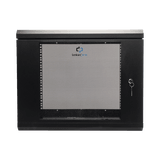 Gabinete de Pared de 9U con Puerta de Cristal Templado, 455 mm de Profundidad, Rack de 19'', Acero Reforzado Color Negro.