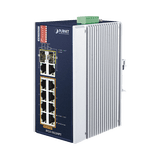 Switch Industrial PoE no administrable de 8 Puertos 10/100TX 802.3at, Hasta 240 W, Combo TP / SFP Gigabit TP / SFP (-40 ~ 75 grados C)