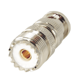 Adaptador en Linea para 50 Ohm, Conector BNC Macho-UHF Hembra (SO-239), Níquel/ Oro/ Delrin.