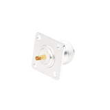 Conector N Hembra para Montaje Frontal en Panel con 4 Perforaciones a 18 mm, Plata/ Oro/ Teflón.