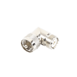 Adaptador en Ángulo Recto, de Conector UHF Macho (PL-259) a UHF Hembra (SO-239), Níquel/ Oro/ Delrin.