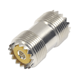 Adaptador Barril en Línea, de Conector UHF Hembra (SO-239) a UHF Hembra (SO-239), Niquel/ Plata/ Dap.