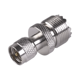 Adaptador en Línea de Conector Mini UHF Macho a UHF Hembra (SO-239), Níquel/ Oro/ Teflón.