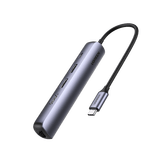 HUB USB-C (Docking Station) 5 en 1 | Ultra Delgado | 2 USB-A 3.1 a (5 Gbps) | HDMI 4K@60Hz | RJ45 (Gigabit Ethernet) | USB-C PD Carga Rápida 100W | Soporta OTG | Chips Inteligentes | Pequeño y Ligero | Caja de Aluminio.