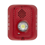 Sirena con Lámpara LED Estroboscópica / a 2 Hilos / Montaje en Pared / 24 Vcd / Configuración Estroboscópica Seleccionable / Texto en Inglés / Color Rojo