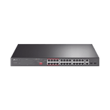 Switch No Administrable 24 Puertos PoE+ 10/100 Mbps / 2 Puertos 10/100/1000 Mbps + 2 Puertos SFP (combo) / Modo Prioridad de Tráfico / Modo Aislamiento de Red / Presupuesto PoE de 250 W / Diseño para Ideal para Vigilancia IP