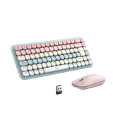 Paquete de Teclado y Mouse | 85 teclas en Español | Bluetooth y 2.4GHz | Mouse Ambidiestro | Sensor de DPI ajustable | Efectos de Iluminación del Teclado | Amplia compatibilidad | Color Rosa.