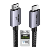 Cable HDMI 2.1 de 8K@60Hz | 2 m | 48Gbps | HDR10+ | 3D Inversivo| eARC | Dolby ATMOS | VVR | QMS | QFT | ALLM | 3 modos de Visualización | Certificado HDMI 8K | Niquelado | Nylon Trenzado | Carcasa de Aluminio.