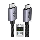 Cable HDMI 2.1 de 8K@60Hz | 3 metros | 48Gbps | HDR10+ | 3D Inversivo| eARC | Dolby ATMOS | VVR | QMS | QFT | ALLM | 3 modos de Visualización | Certificado HDMI 8K | Niquelado | Nylon Trenzado | Carcasa de Aluminio.