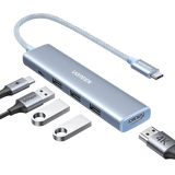 HUB USB-C (Docking Revodok) 5 en 1 | HDMI 2.0 4K@30Hz | 3 USB-A 3.0 (5Gbps) | USB-C PD Carga 100W | Chip de Última Generación | Cable de Nylon Trenzado de 25 cm | Carcasa de Aluminio | Color Azul.