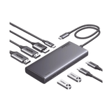 HUB USB-C (Docking Revodok 308) 8 en 1 | 2 Puertos HDMI 4K@60Hz | 1 Puerto DisplayPort 4K@60Hz 2 USB-A 10Gbps) | 2 USB-C (10Gbps) | USB-C PD Carga 100W | Chip de Ultima Generacion | Carcasa de Aluminio.