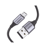 Cable USB-A a Micro USB | 1 Metro | Carga Rápida | QC 3.0/2.0 | FPC | AFC | Transferencia de datos de 480 Mbps | Recarga hasta 18W | Protección Integrada | Caja de Aluminio | Nylon Trenzado | Color Negro.