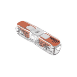 Conect. p. instal. en línea con palancas; para cualquier tipo de conductor; máx. 4mm²; 2 conductores; Carcasa transparente; Color tapa blanco; Temperatura ambiente máxima 85°C (T85); 4,00 mm²; transparente