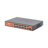 Switch PoE (802.3af/at/bt) / No administrable de largo alcance / Hasta 250m / 16 x 10/100Mbps (PoE) + 2 x 100/1000Mbps + 1 x SFP / 200 W